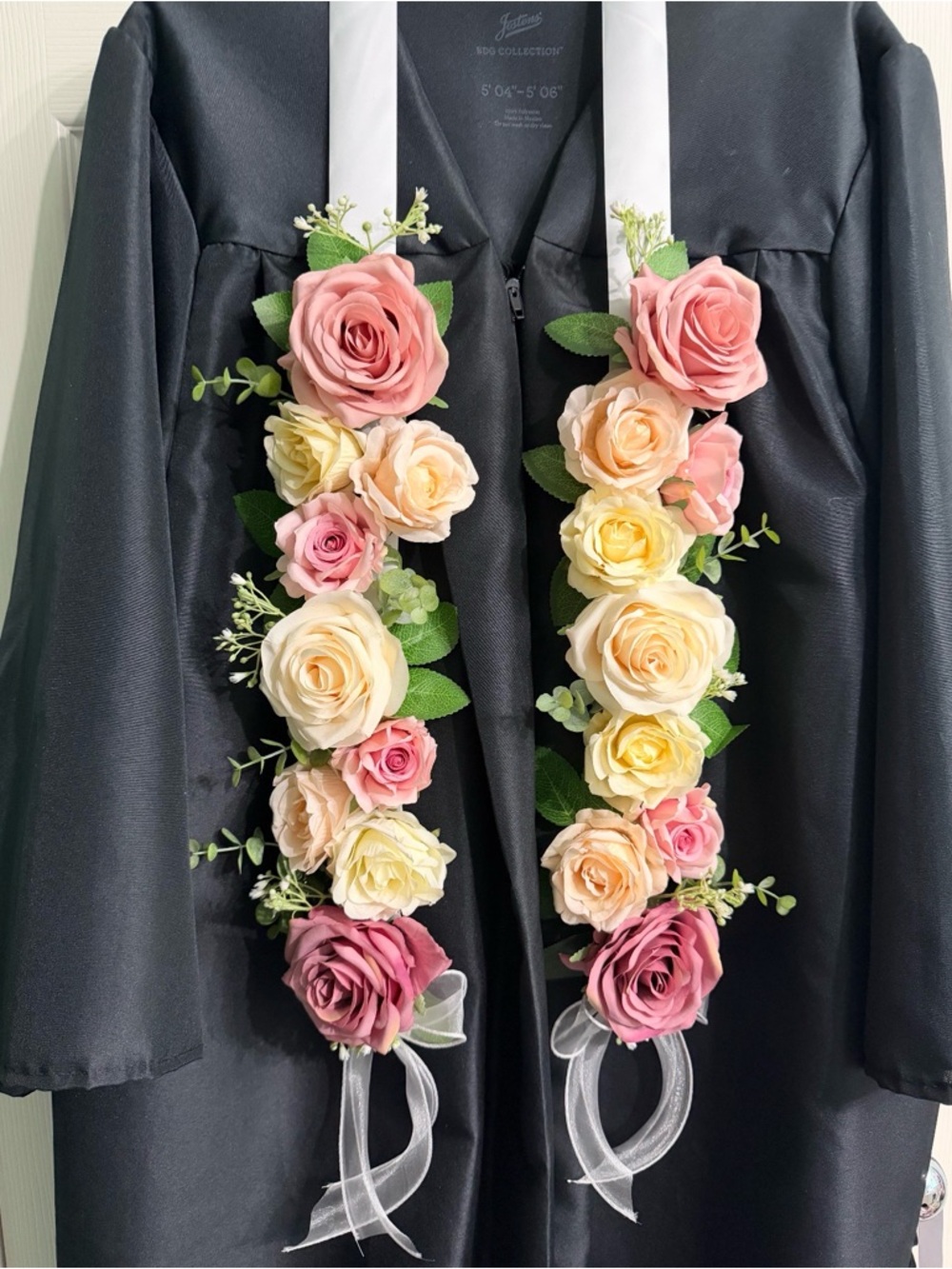 Floral Ribbon Lei Scarf in Pink, Blue & Peach by - Picture 4 of 10